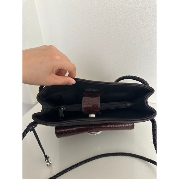 Brighton Nylon Shoulder Bag Braided Strap Croc Embossed Black Silver Western - Picture 10 of 11